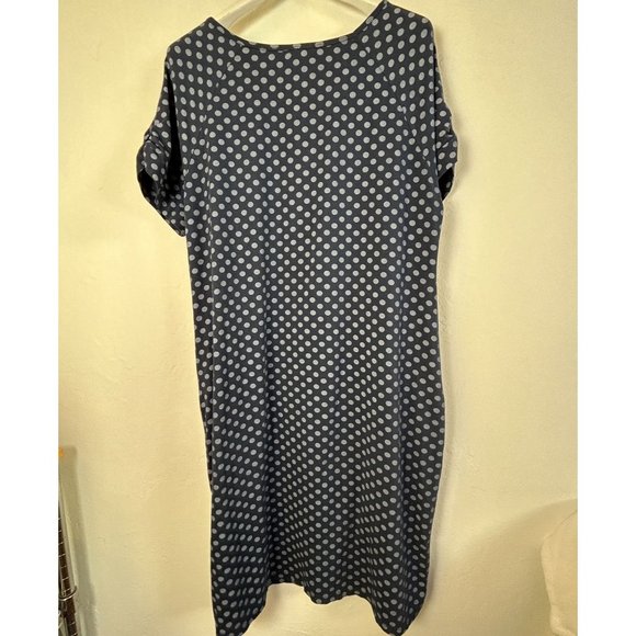 Luca Vanucci Womens Short Sleeve Polka Dot Midi Dress Navy Blue Pockets Casual - Picture 2 of 7